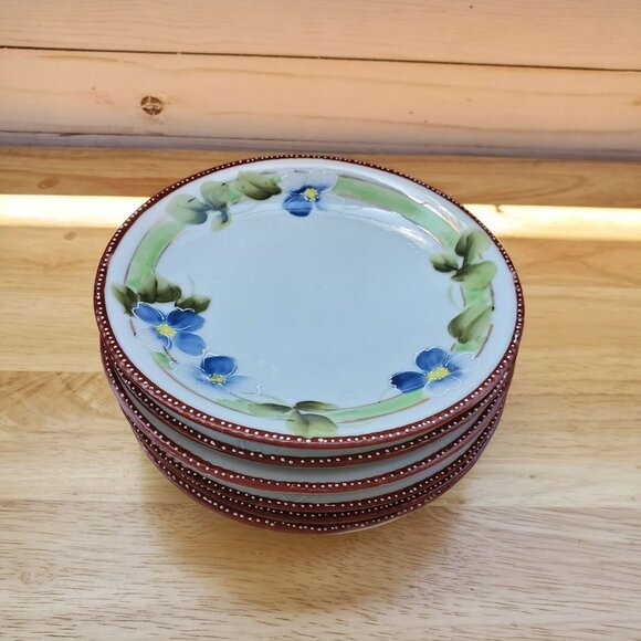 Set Of 6 VTG MCM Hand Painted Plates Made In Japan Floral Design 6.5 inch 1950s - Picture 5 of 12